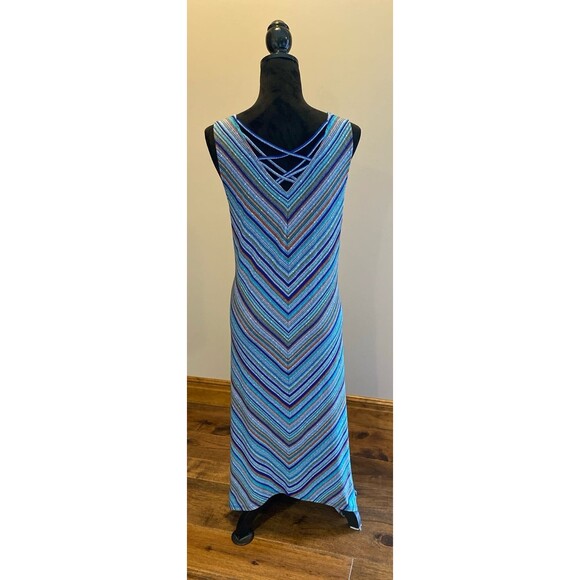 Apt. 9 Maxi Dress Sz XL Sleeveless Criss Cross Back Striped Blue Orange Stretchy - Picture 3 of 12